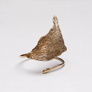 Vintage Gold-plated Sterling Silver Ginkgo Cuff Bracelet Bangle