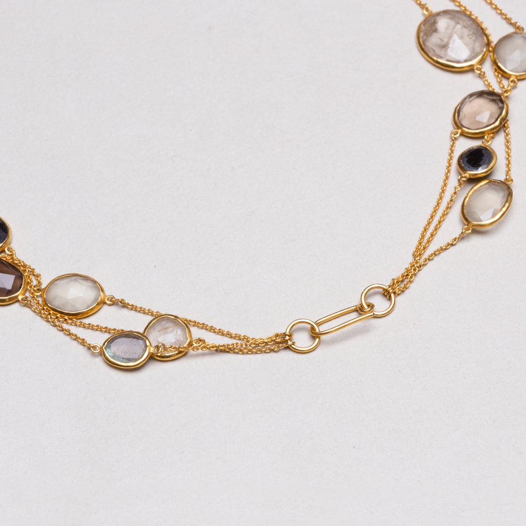 Vintage Pippa Small Triple-Strand Gold Necklace with Gemstones