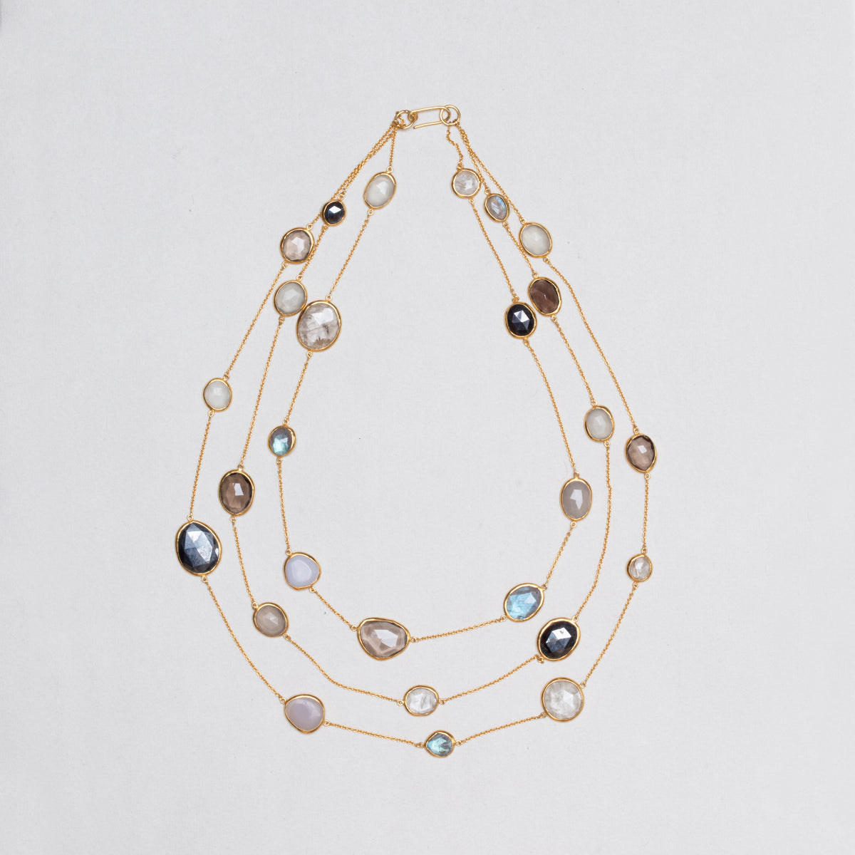 Vintage Pippa Small Triple-Strand Gold Necklace with Gemstones
