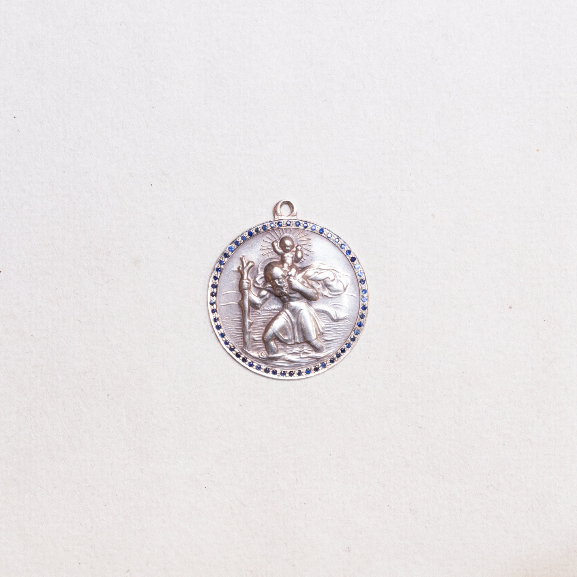 Vintage Silver St. Christopher Charm Pendant with Sapphires #6