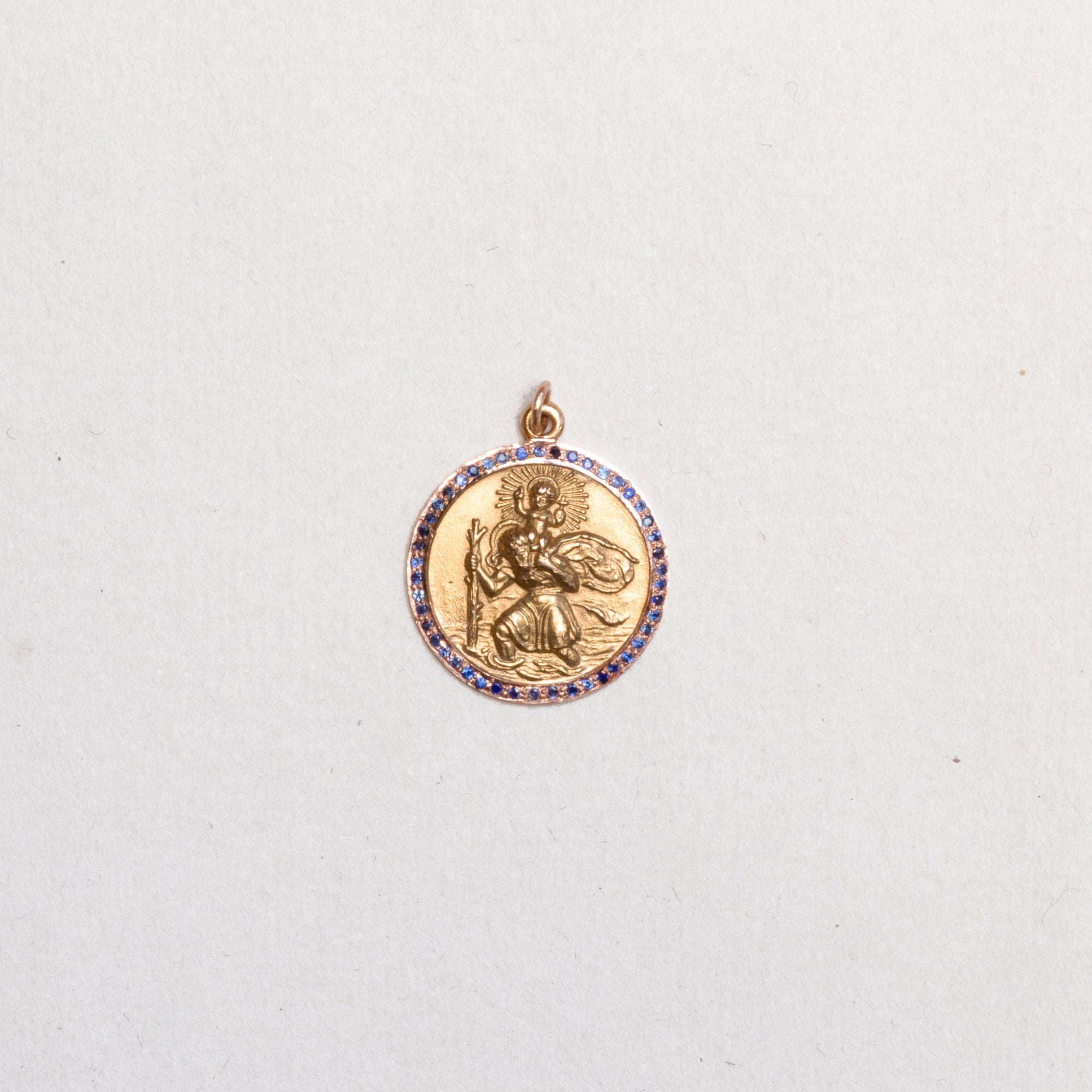 Vintage 9ct Gold St. Christopher Charm Pendant with Blue Sapphires