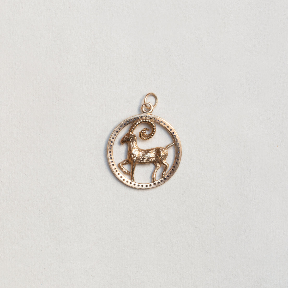 Vintage Gold Aries Pendant Charm with Blue Sapphires