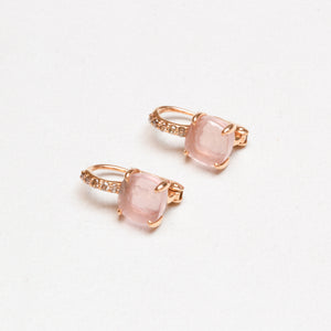 Vintage Gold Diamond Earrings with Pink Tourmaline