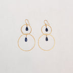 14ct Gold Double Hoop Drop Earrings with Lapis Lazuli
