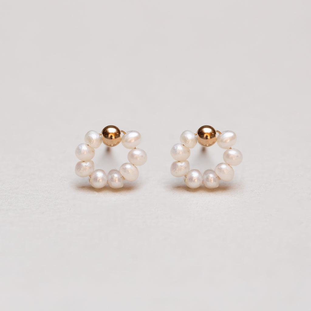 Gold-plated Flower Stud Earrings with Fresh Water Pearls
