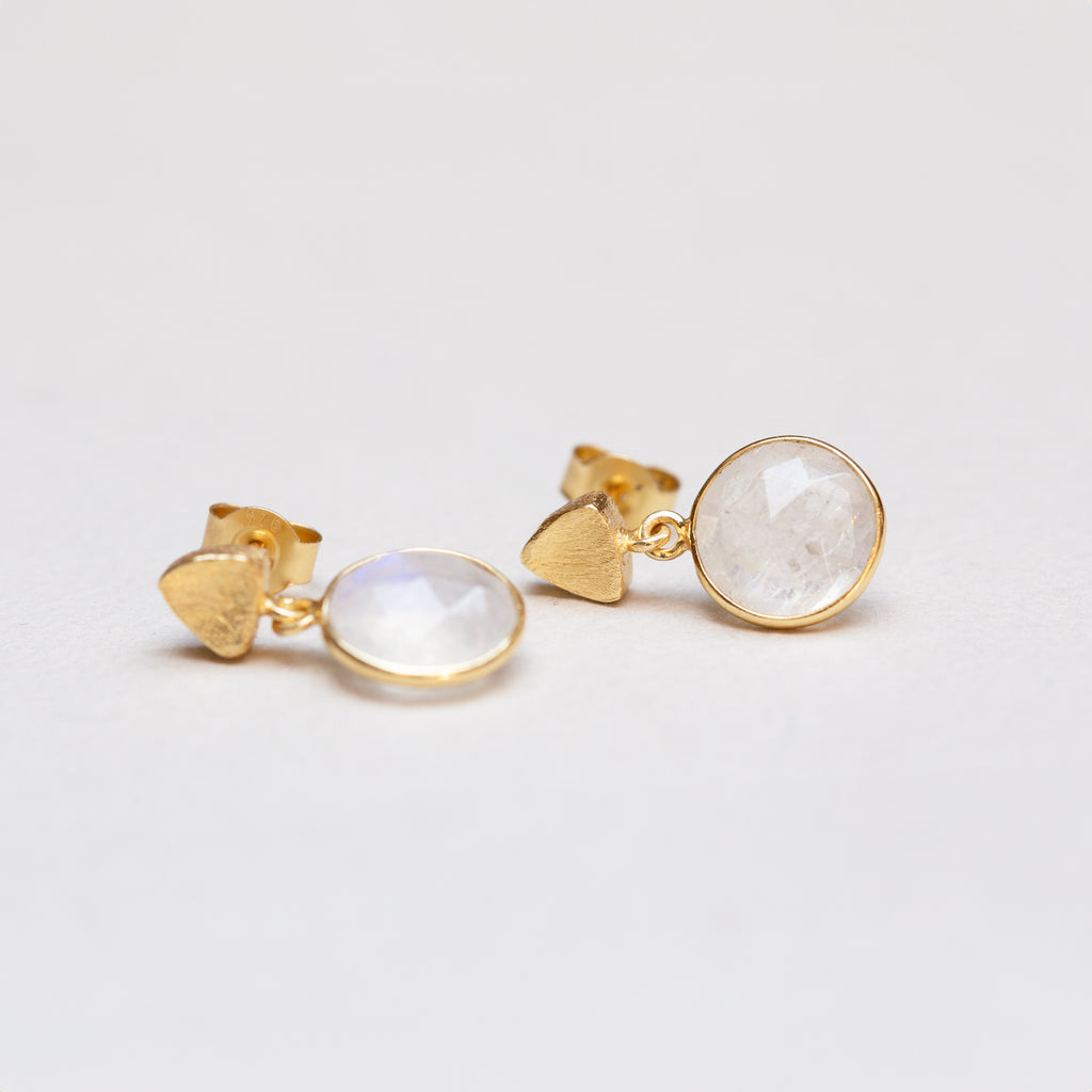 Gold-plated Stud Earrings with Moonstones