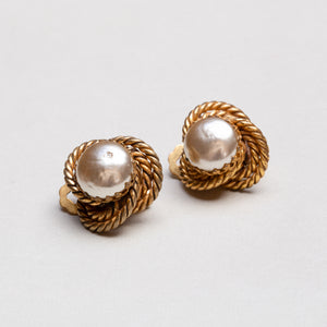 Vintage Gold Clip-on Earrings with Faux Pearls