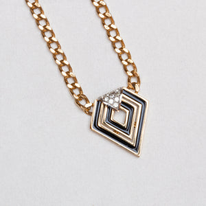 Vintage Givenchy Black and Gold Rhombus Enamel Necklace