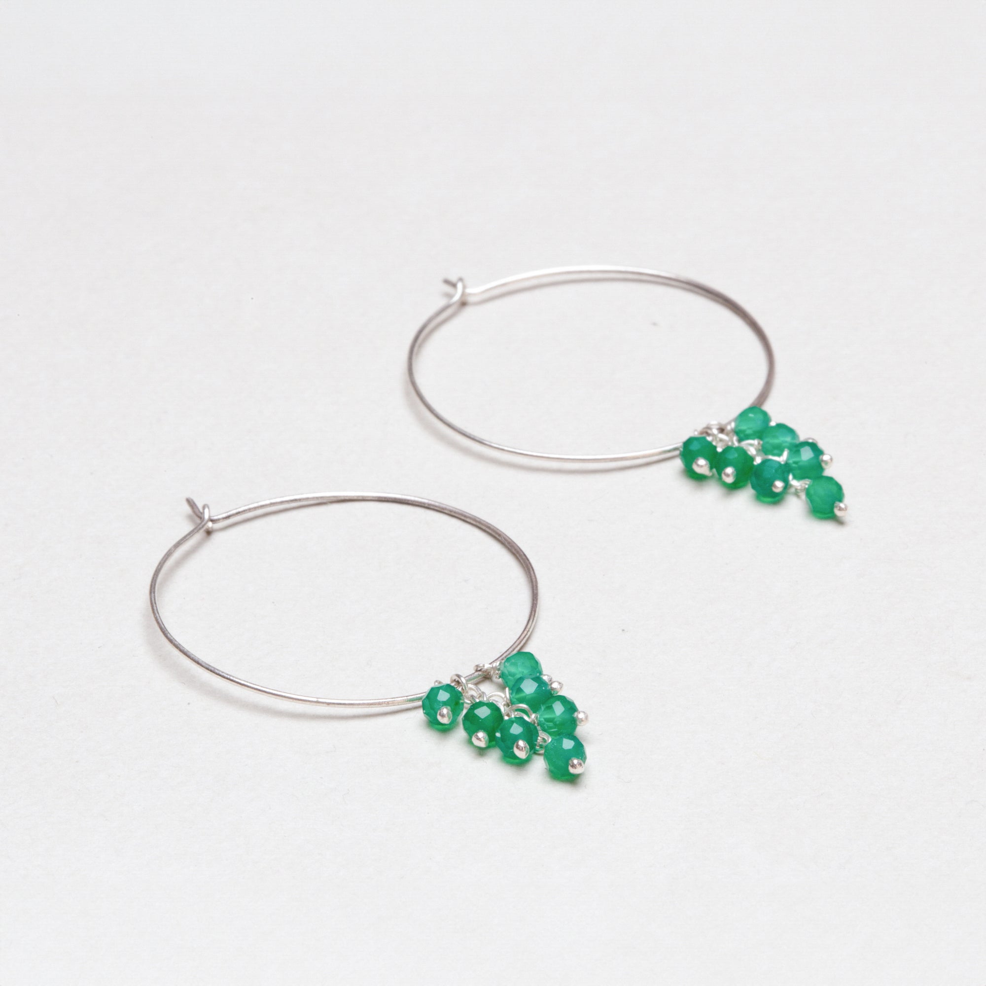 Silver Hoops with Green Onyx