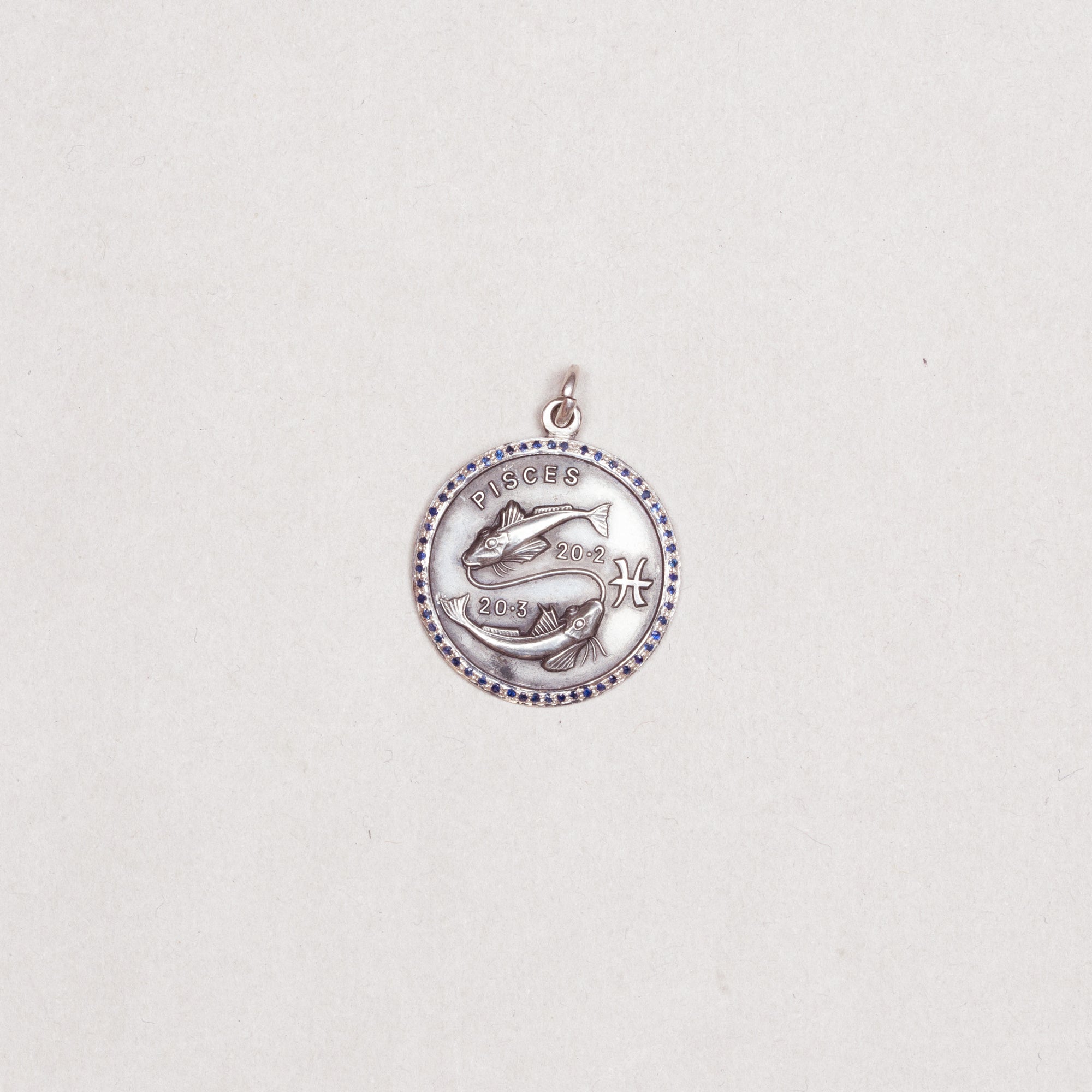 Vintage Silver Pisces Charm Pendant with Blue Sapphires