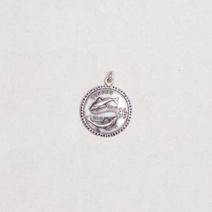 Vintage Silver Pisces Charm Pendant with Blue Sapphires