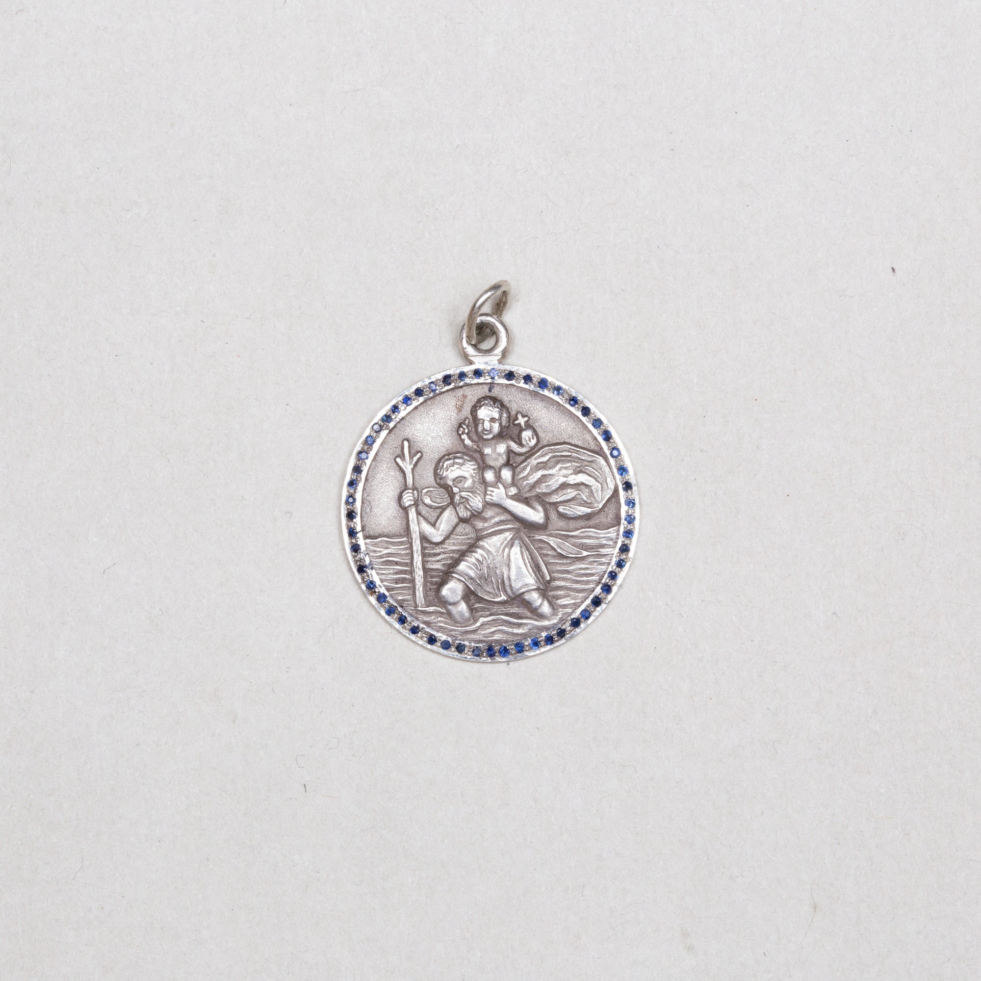 Vintage Silver St. Christopher Charm Pendant with Sapphires #8