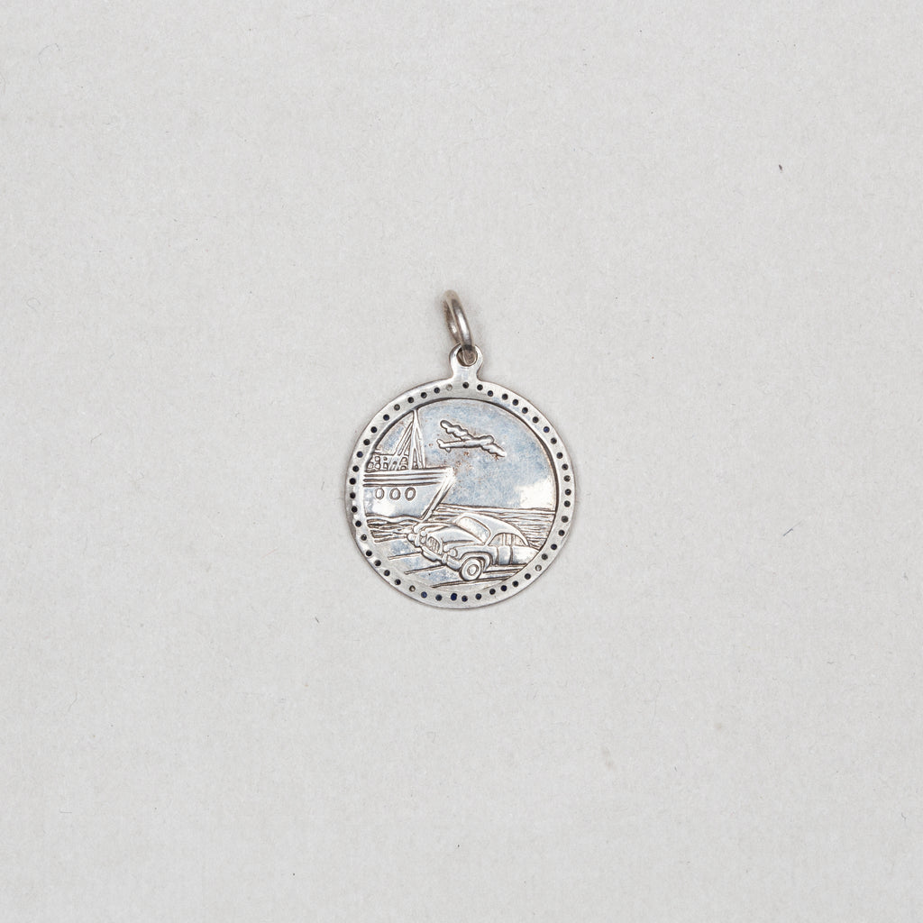 Vintage Silver St. Christopher Charm Pendant with Sapphires #9