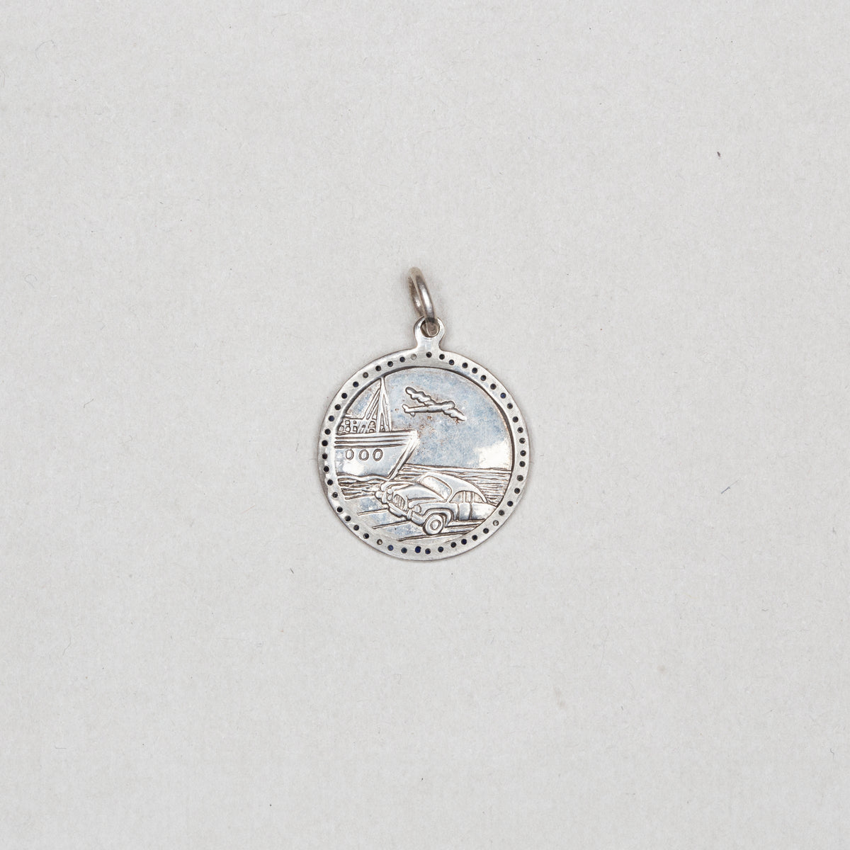 Vintage Silver St. Christopher Charm Pendant with Sapphires #9