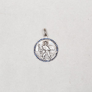 Vintage Silver St. Christopher Charm Pendant with Sapphires #9