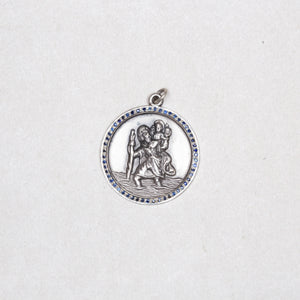 Vintage Silver St. Christopher Charm Pendant with Sapphires #7