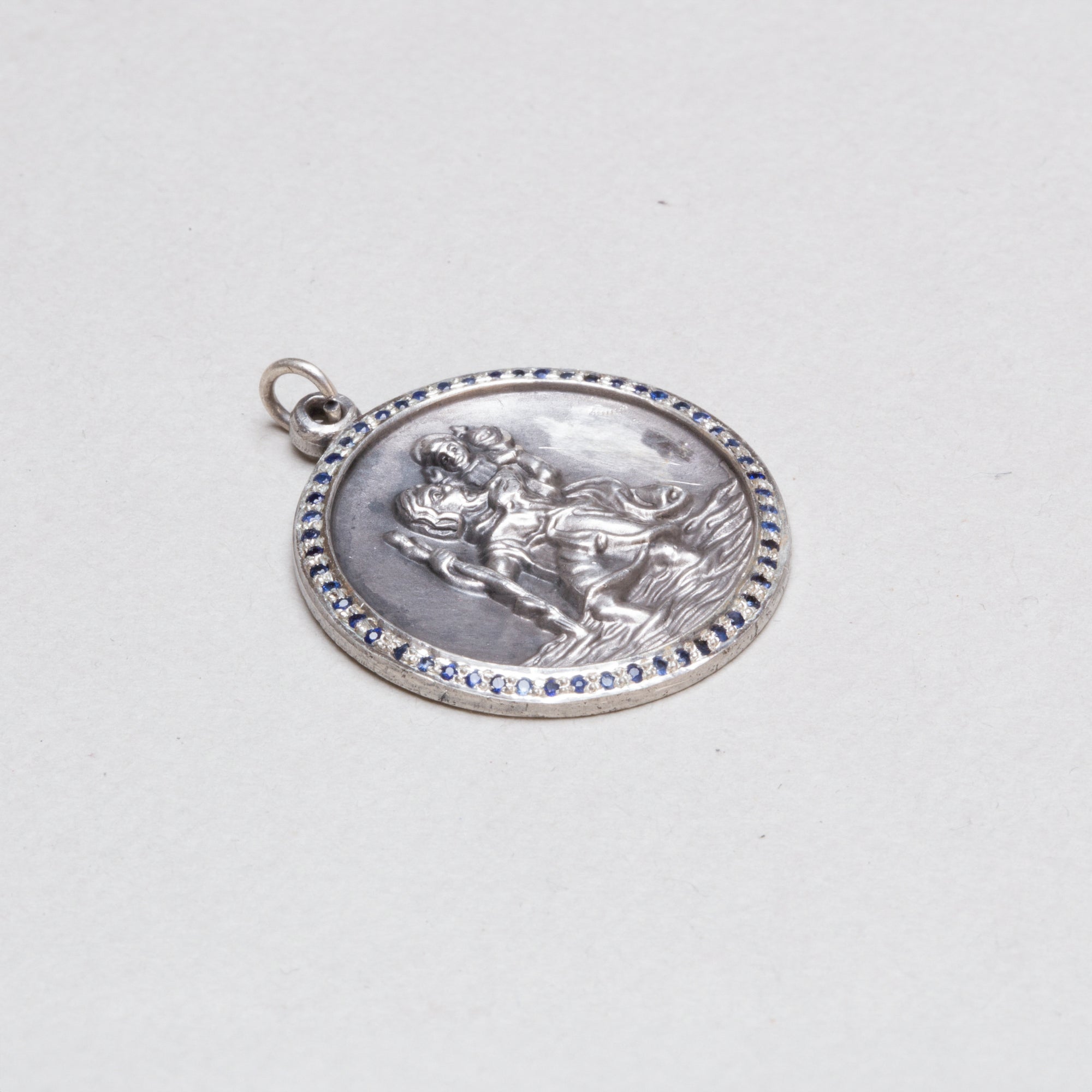 Vintage Silver St. Christopher Charm Pendant with Sapphires #8