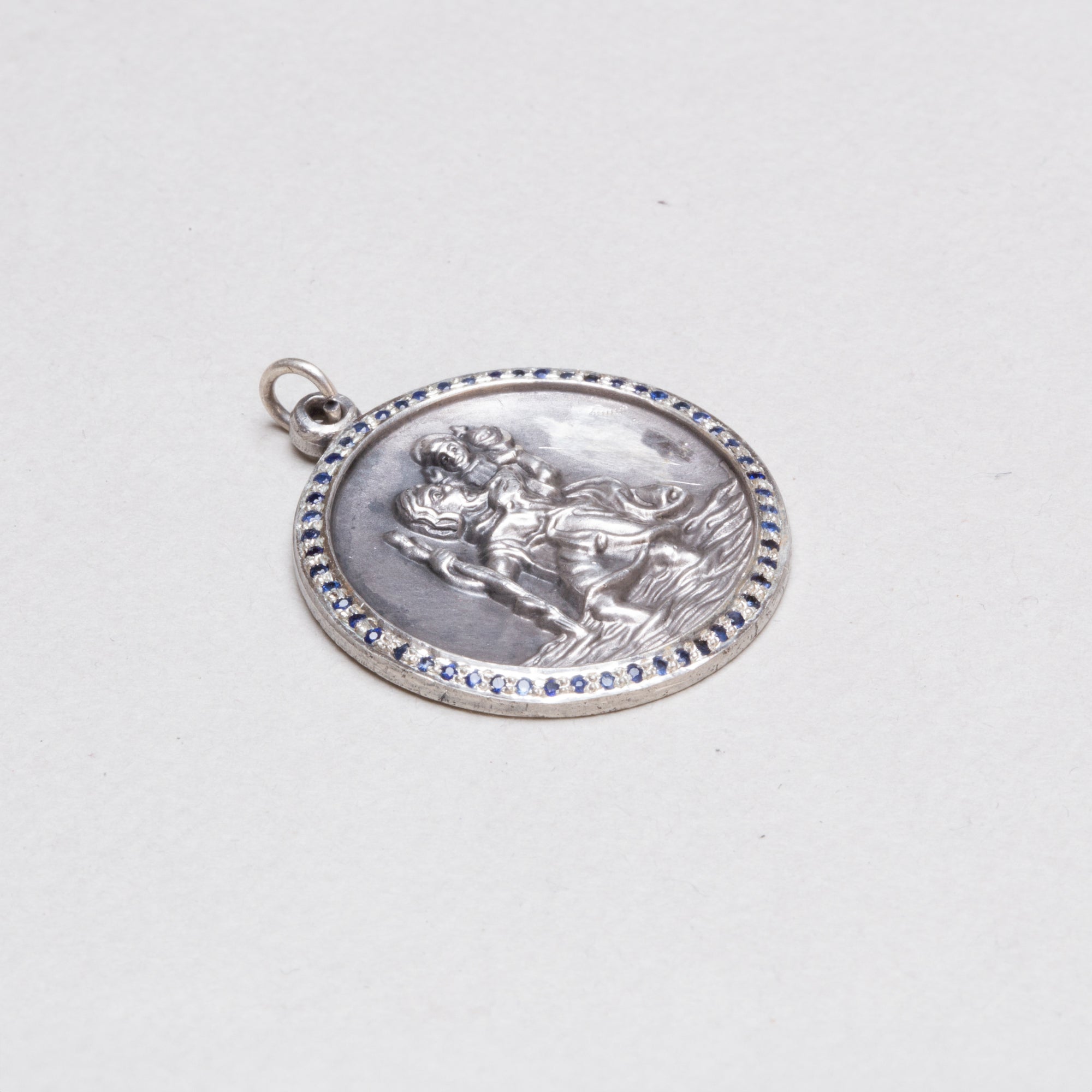 Vintage Silver St. Christopher Charm Pendant with Sapphires #7