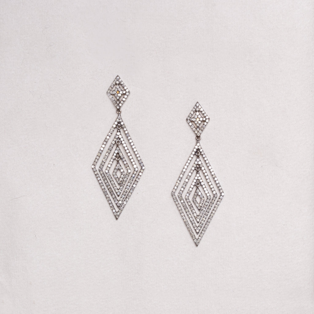 Geometric Diamond Drop Earrings in Silver