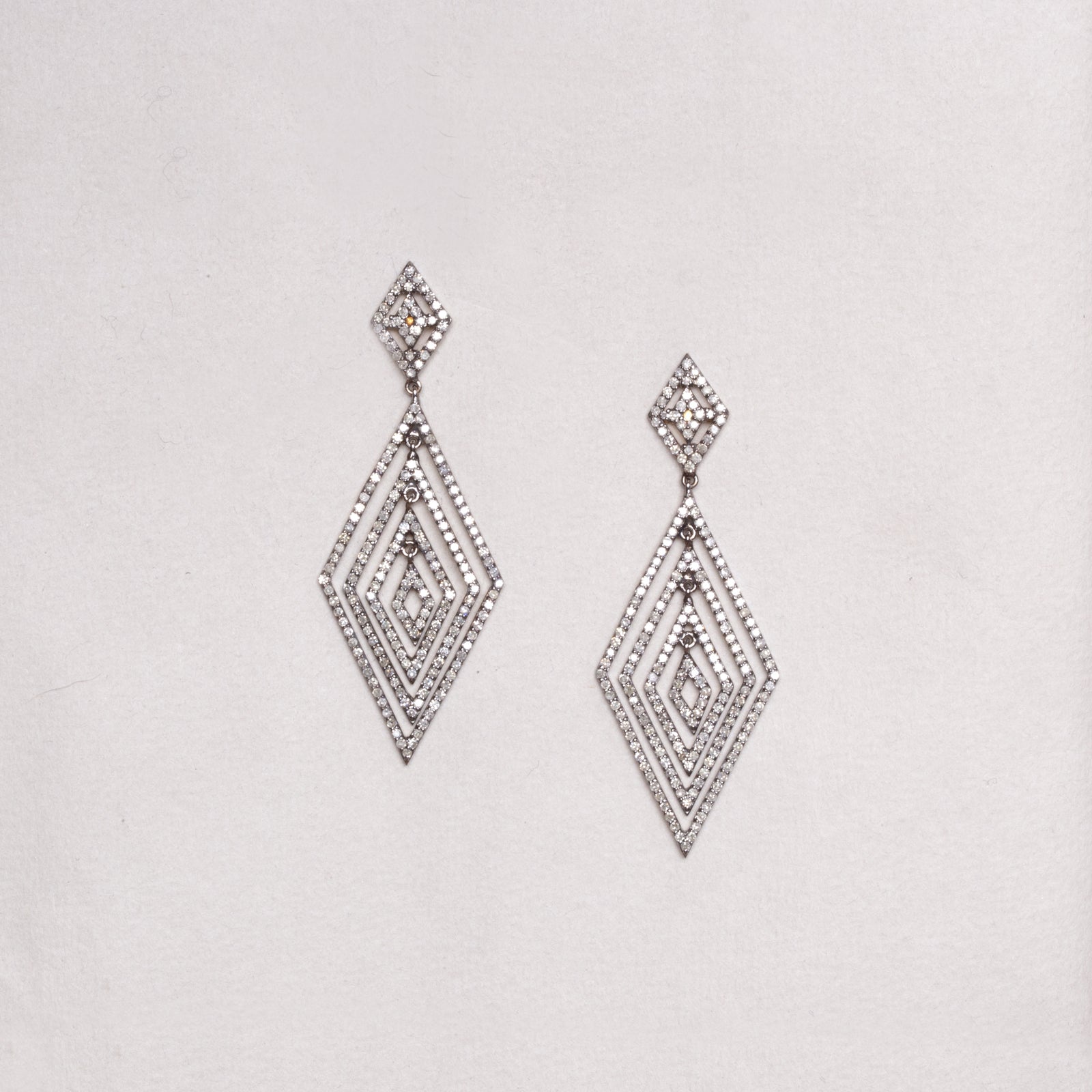 Geometric Diamond Drop Earrings in Silver