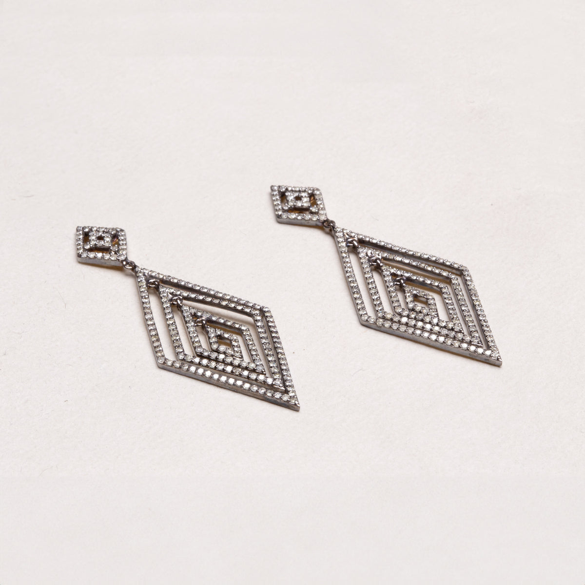Geometric Diamond Drop Earrings in Silver