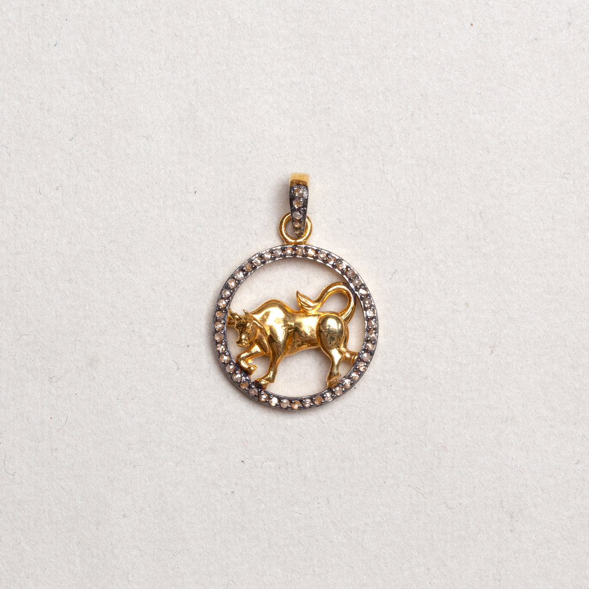 Gold Plated Zodiac Charm Pendant with Diamonds and Oxidised Silver