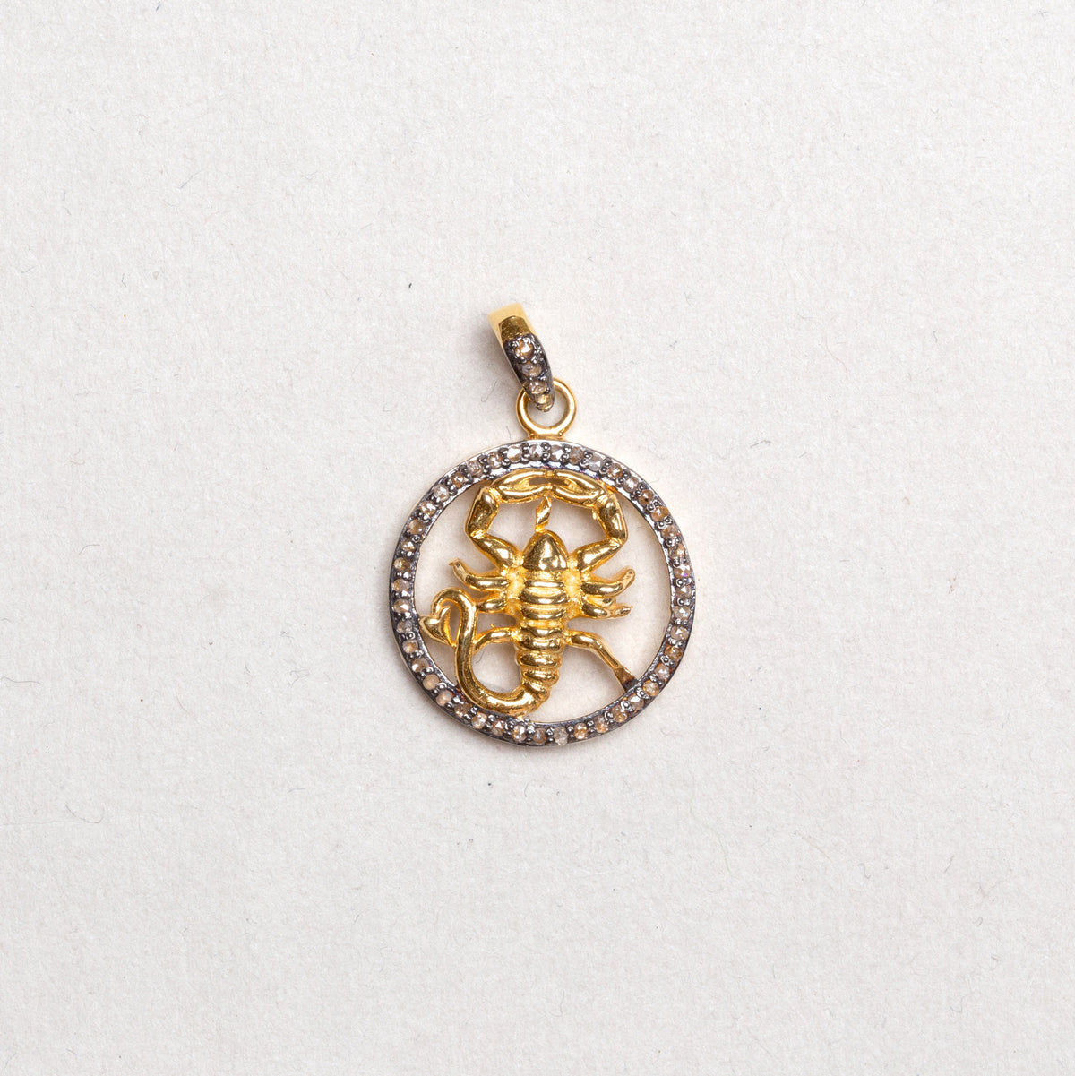 Gold Plated Zodiac Charm Pendant with Diamonds and Oxidised Silver