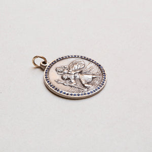 Vintage Sterling Silver St. Christopher Charm Pendant with Sapphires