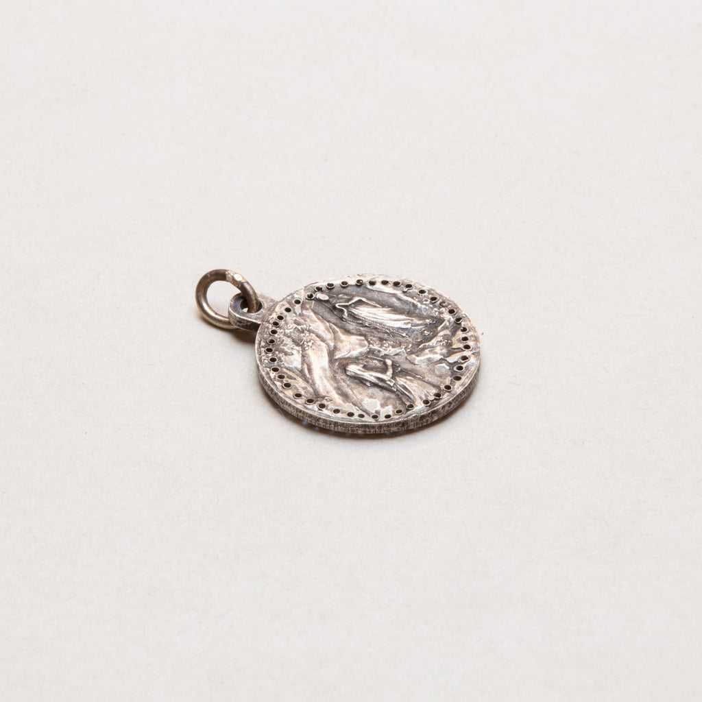 Vintage Sterling Silver Madonna Charm Pendant with Sapphires