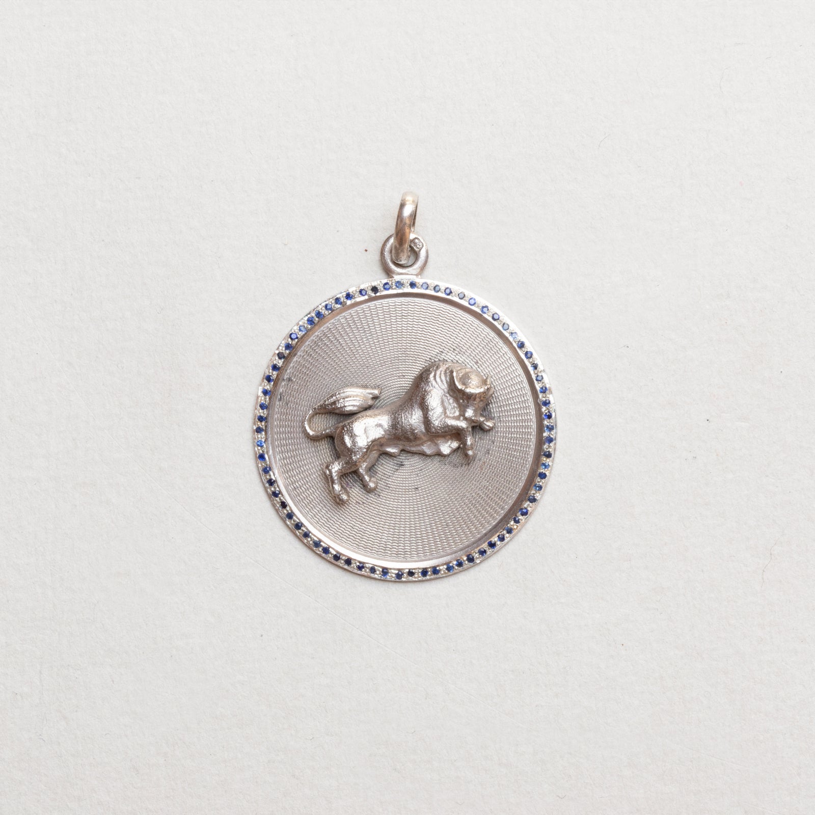 Vintage Sterling Silver Taurus Pendant Charm with Sapphires