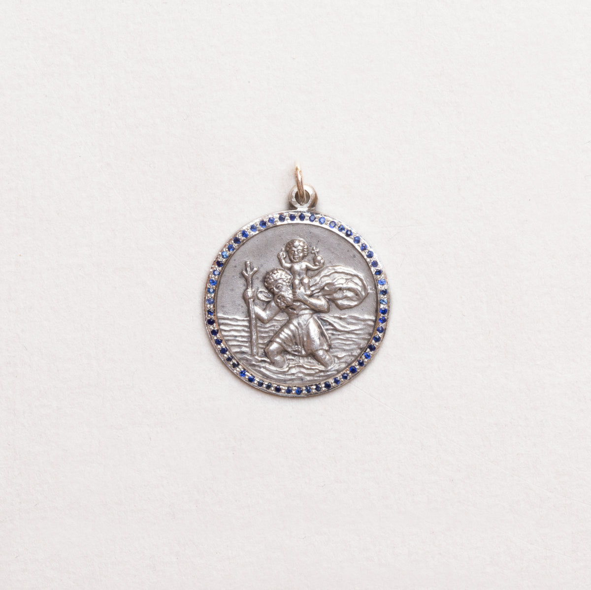 Vintage Sterling Silver St. Christopher Charm Pendant with Sapphires