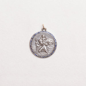 Vintage Sterling Silver St. Christopher Charm Pendant with Sapphires