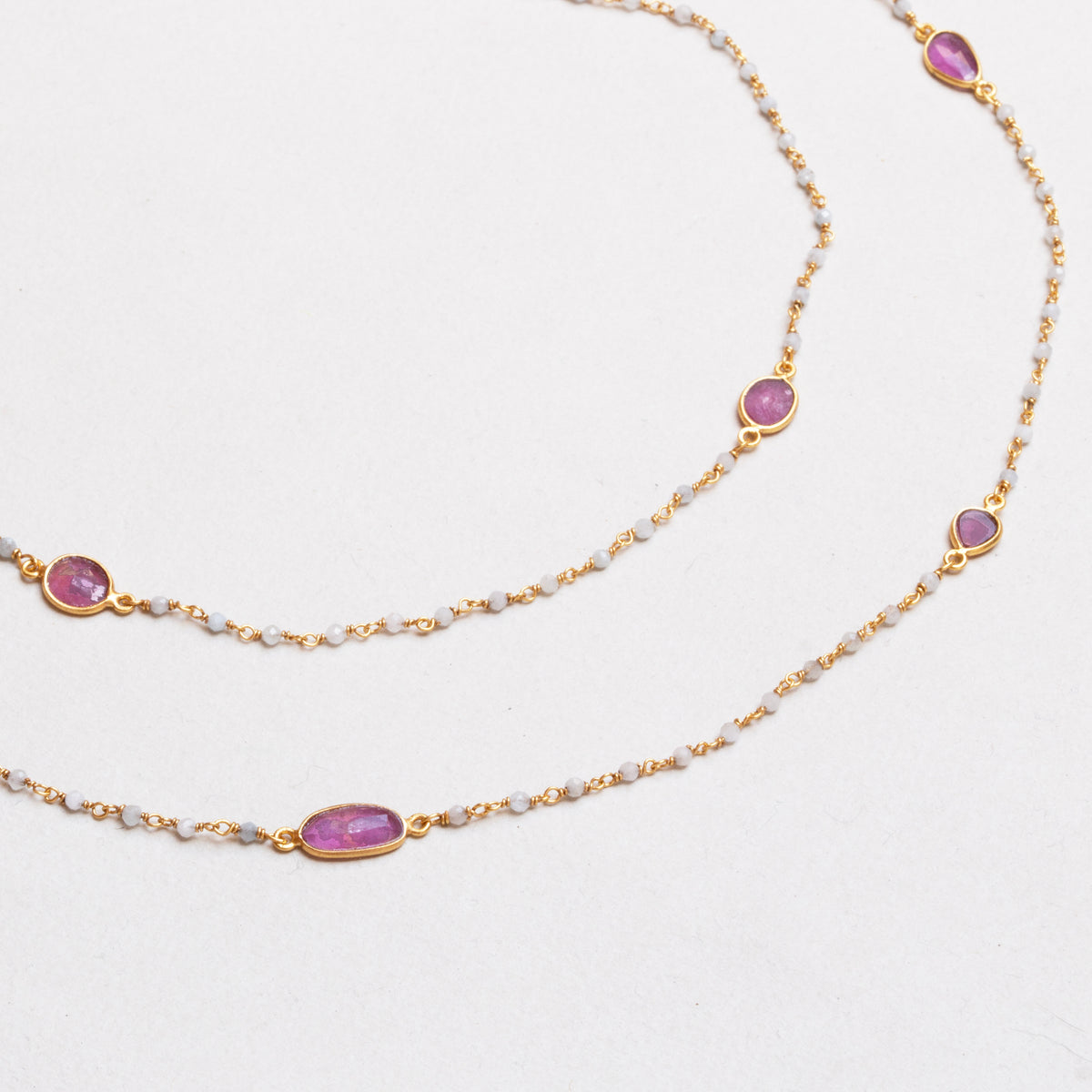 Long Chain Necklace with Beads and Pink Tourmaline