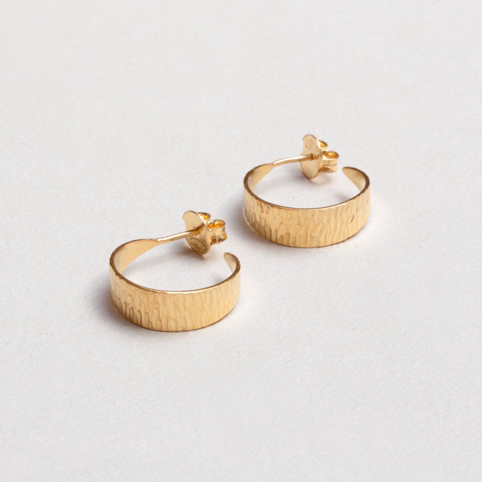 Textured Gold-plated Silver Open Hoop Earrings