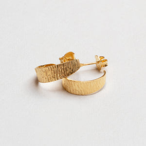 Textured Gold-plated Silver Open Hoop Earrings