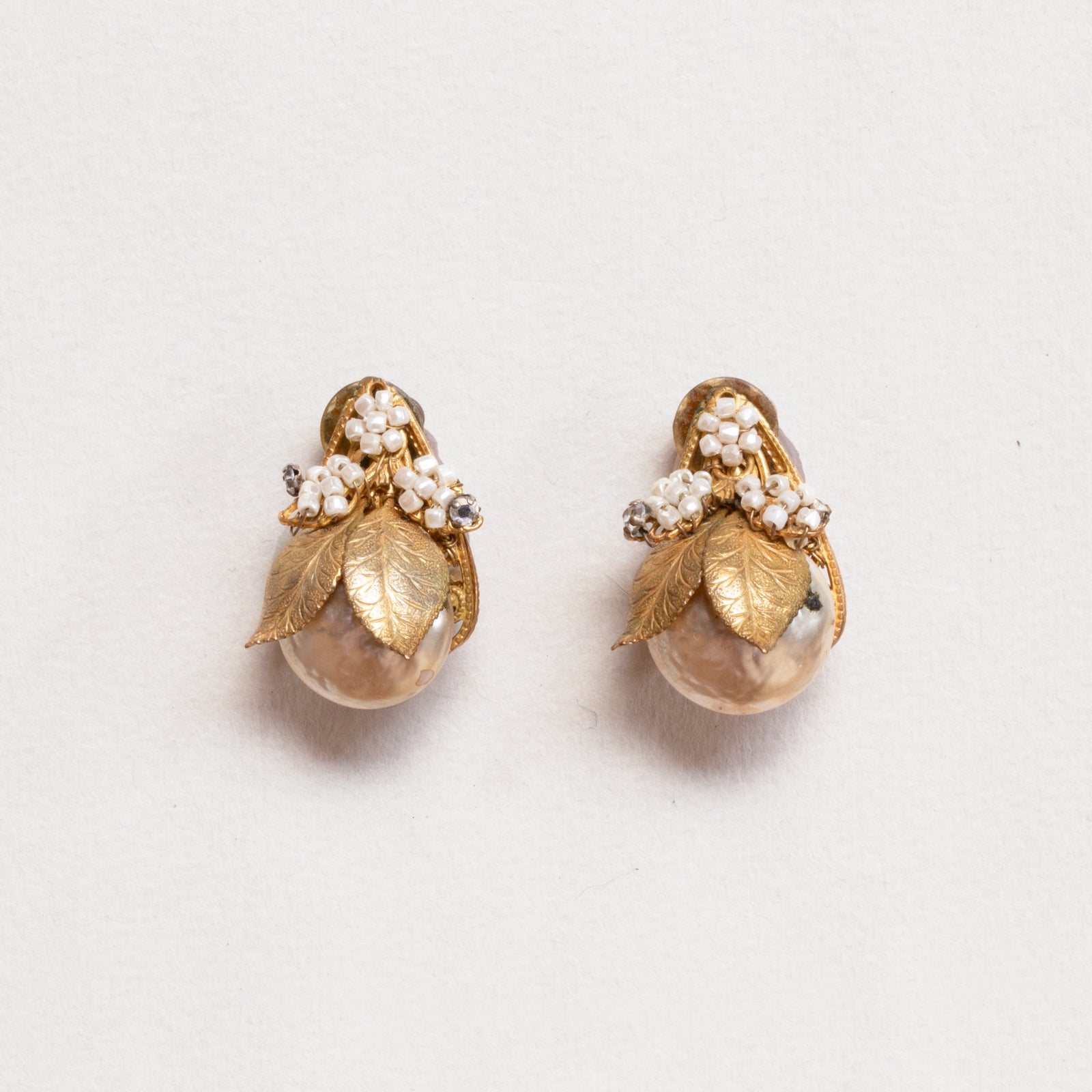 Vintage Gold Clip-on Earrings with Faux Pearls