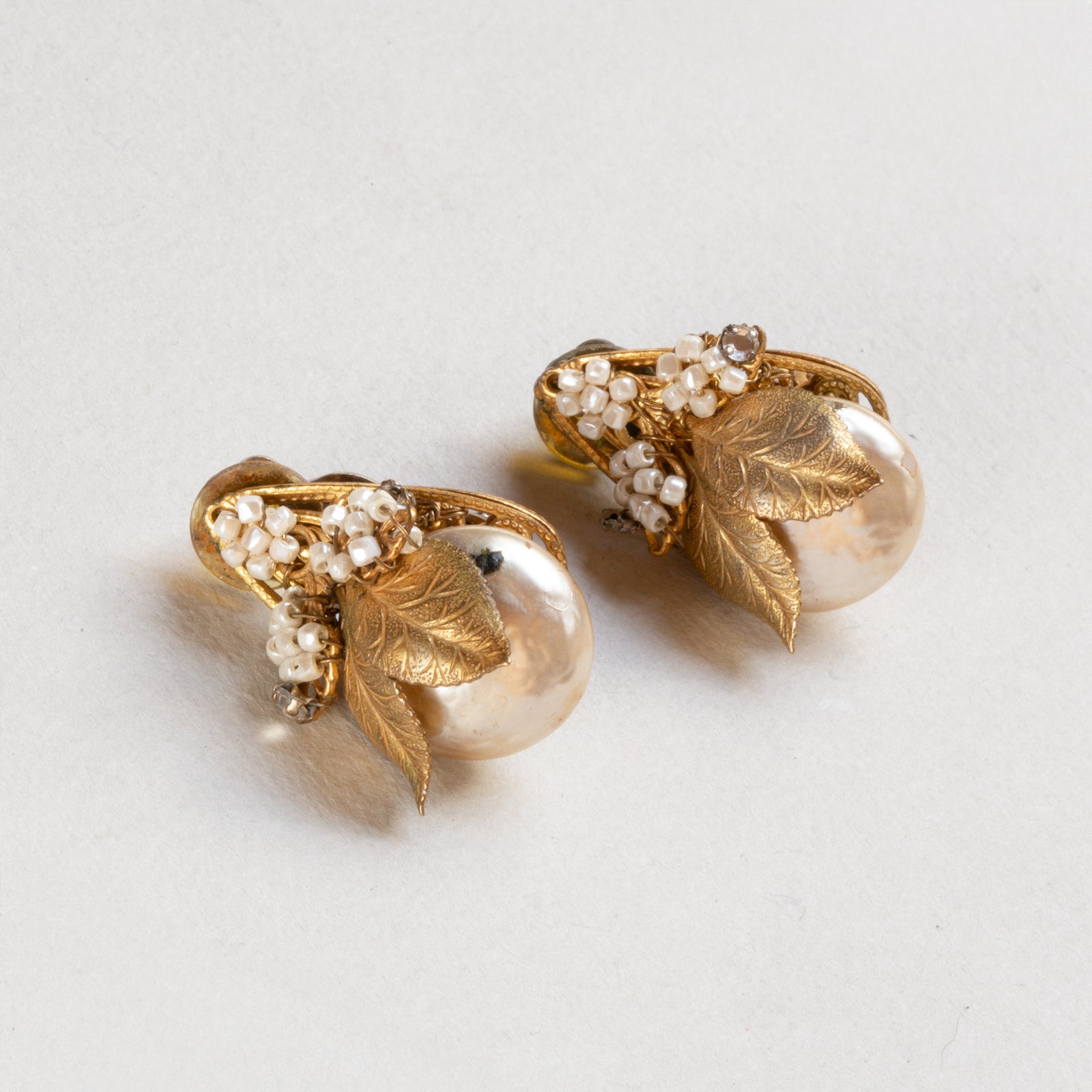 Vintage Gold Clip-on Earrings with Faux Pearls
