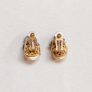 Vintage Gold Clip-on Earrings with Faux Pearls