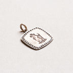Vintage Sterling Silver St. Christopher Square Charm Pendant with Sapphires