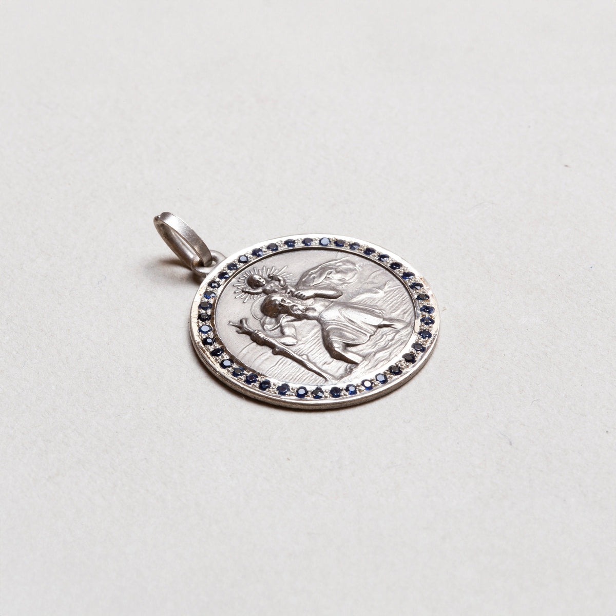 Vintage Sterling Silver St. Christopher Charm Pendant with Sapphires