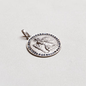 Vintage Sterling Silver St. Christopher Charm Pendant with Sapphires