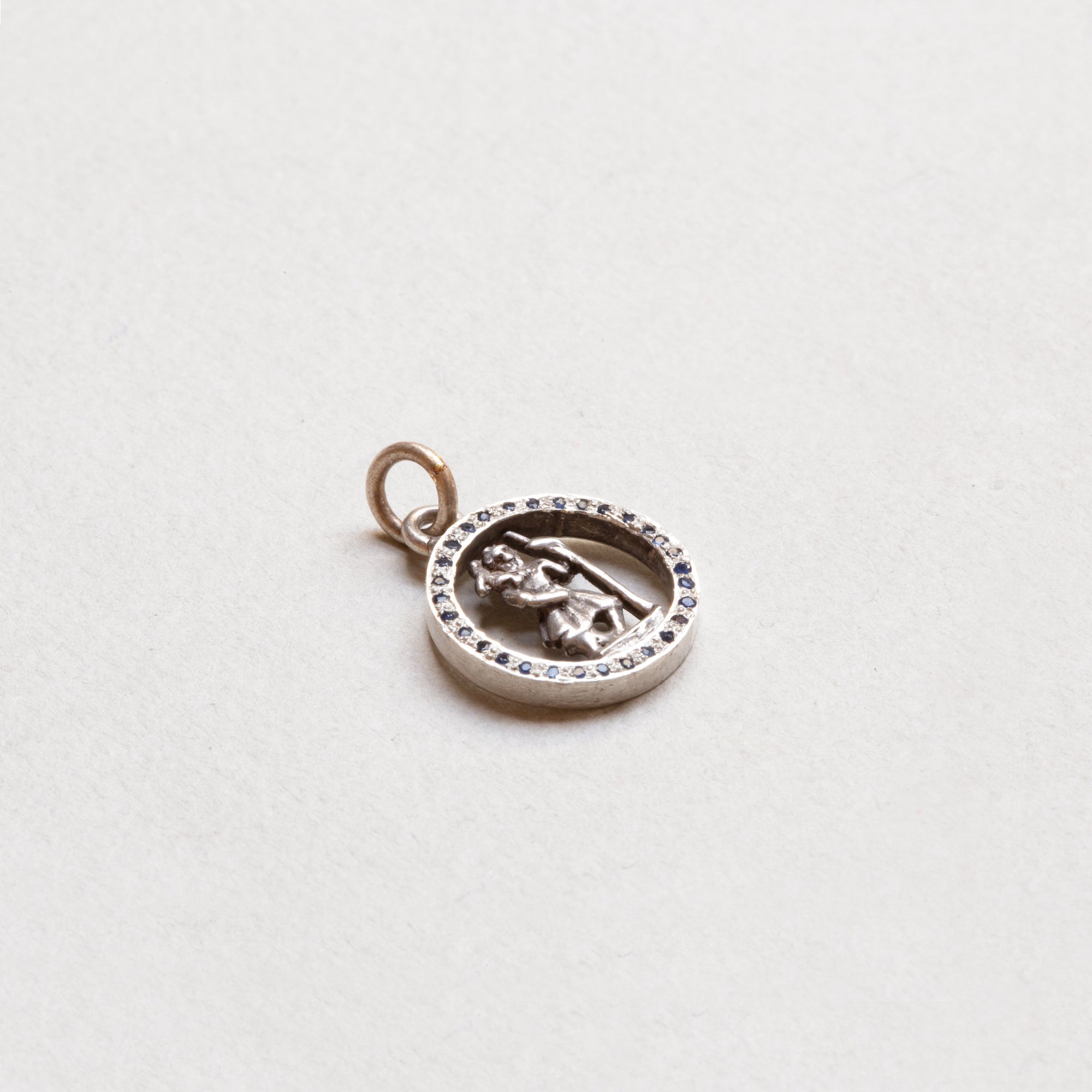Vintage Sterling Silver St. Christopher Charm Pendant with Sapphires