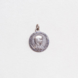 Vintage Sterling Silver Madonna Charm Pendant with Sapphires