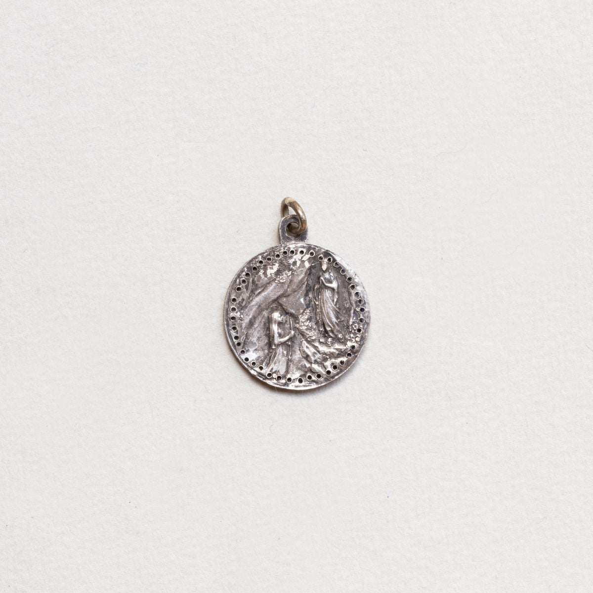 Vintage Sterling Silver Madonna Charm Pendant with Sapphires
