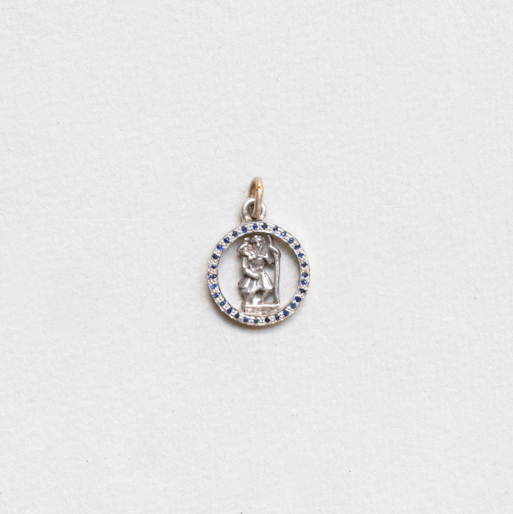 Vintage Sterling Silver St. Christopher Charm Pendant with Sapphires