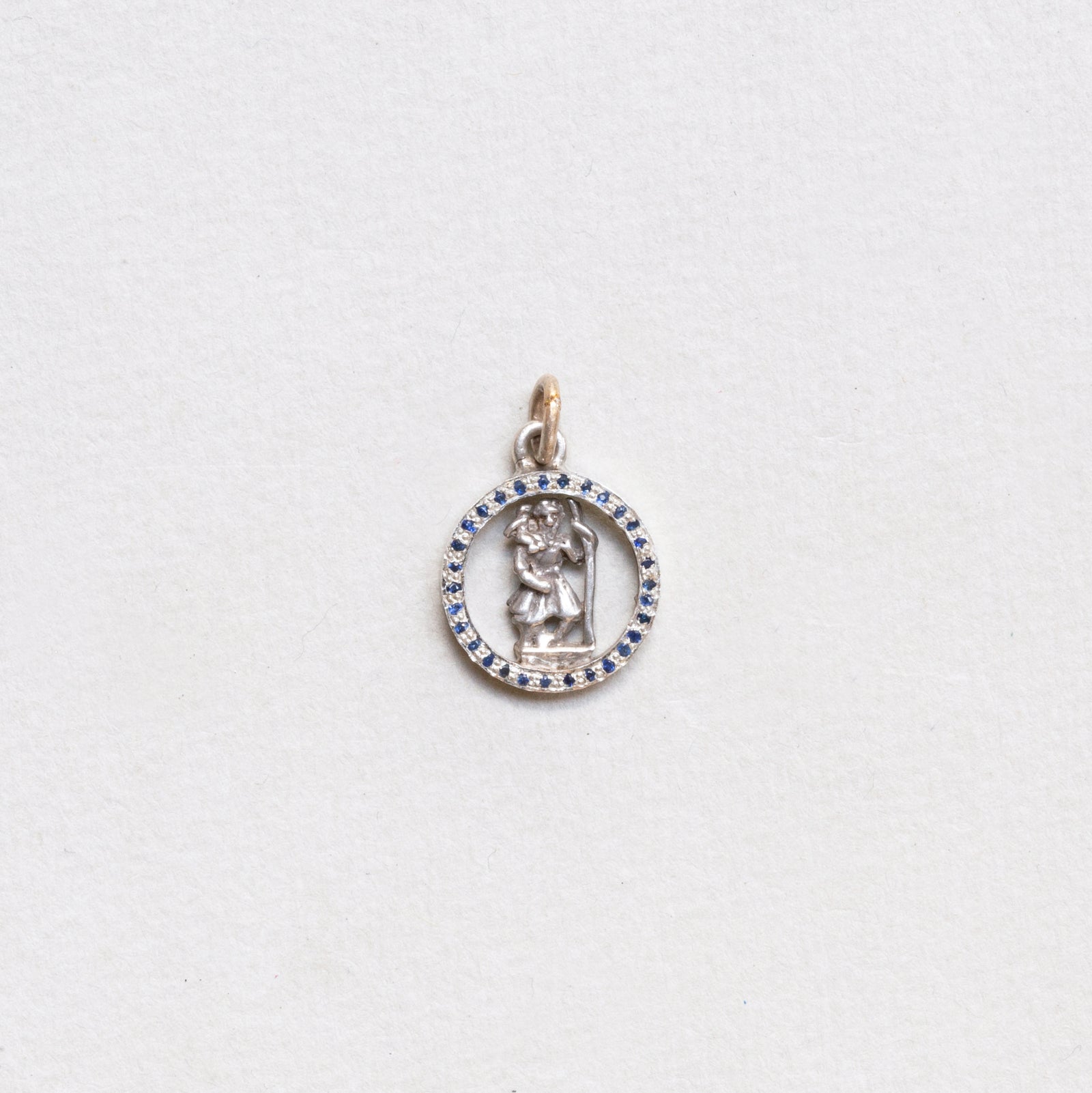 Vintage Sterling Silver St. Christopher Charm Pendant with Sapphires