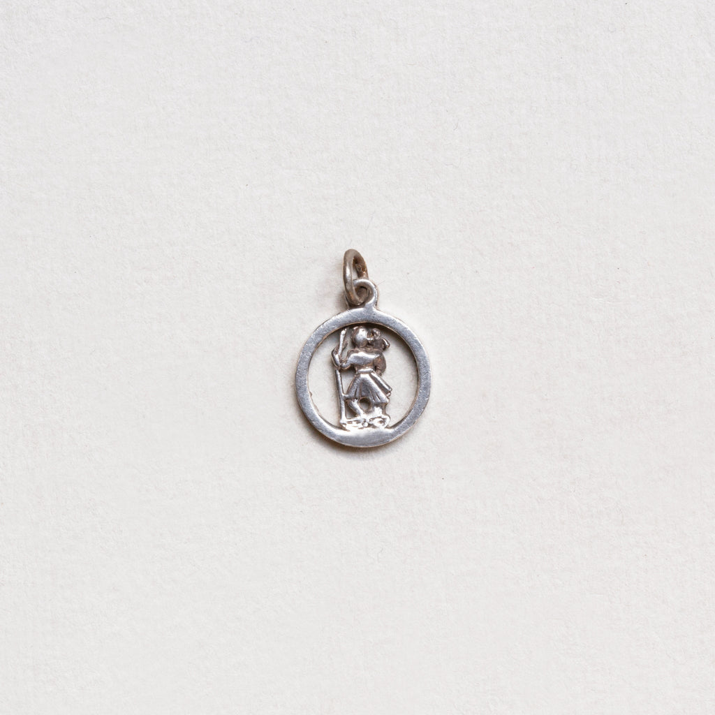 Vintage Sterling Silver St. Christopher Charm Pendant with Sapphires