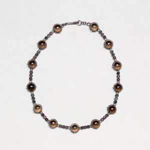 Vintage Bottega Veneta Oxidised Silver Necklace with Smoky Quartz