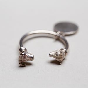 Vintage Sterling Silver Bear and Dog Head Key Ring with Tag