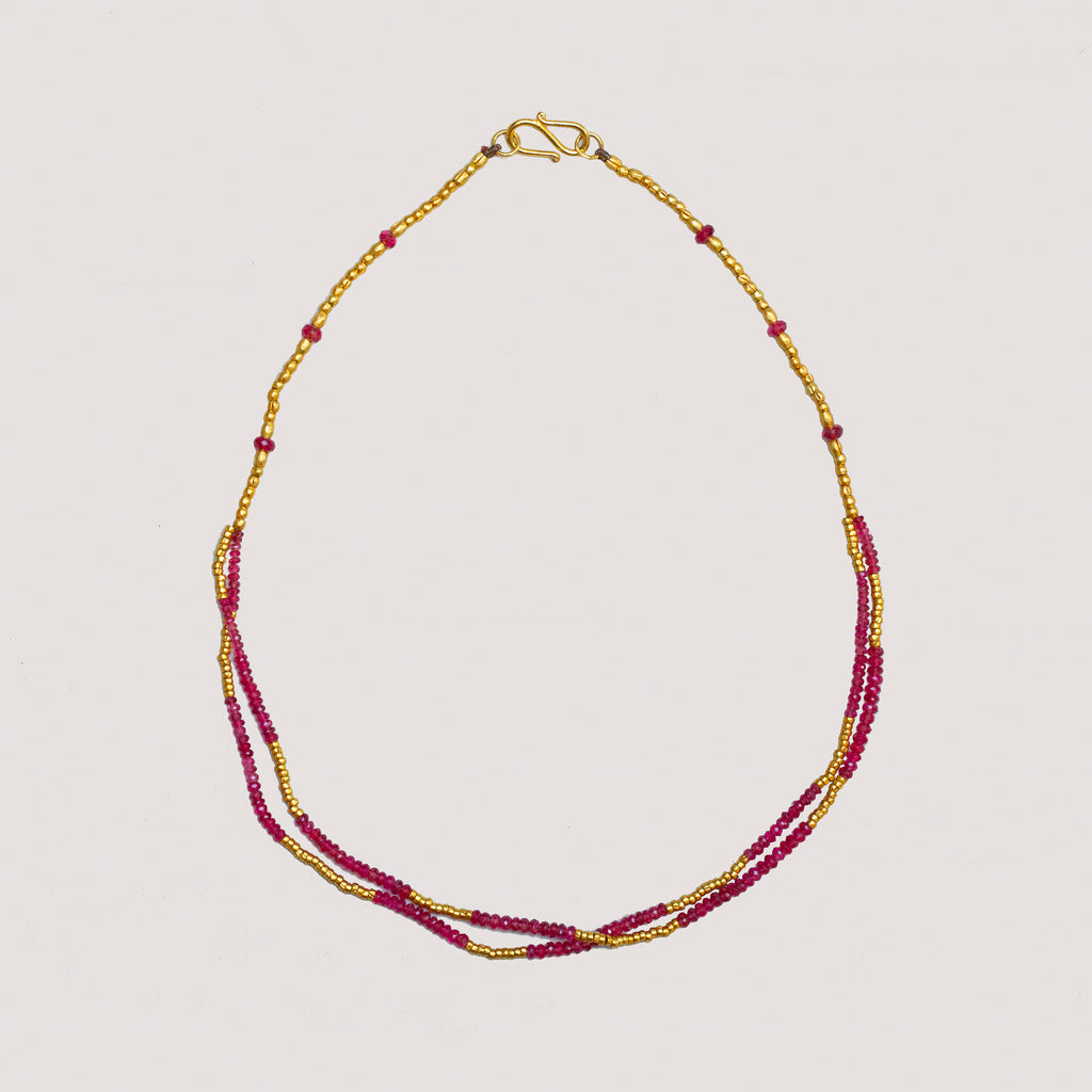 Vintage Indian Ruby and Gold Beads Necklace